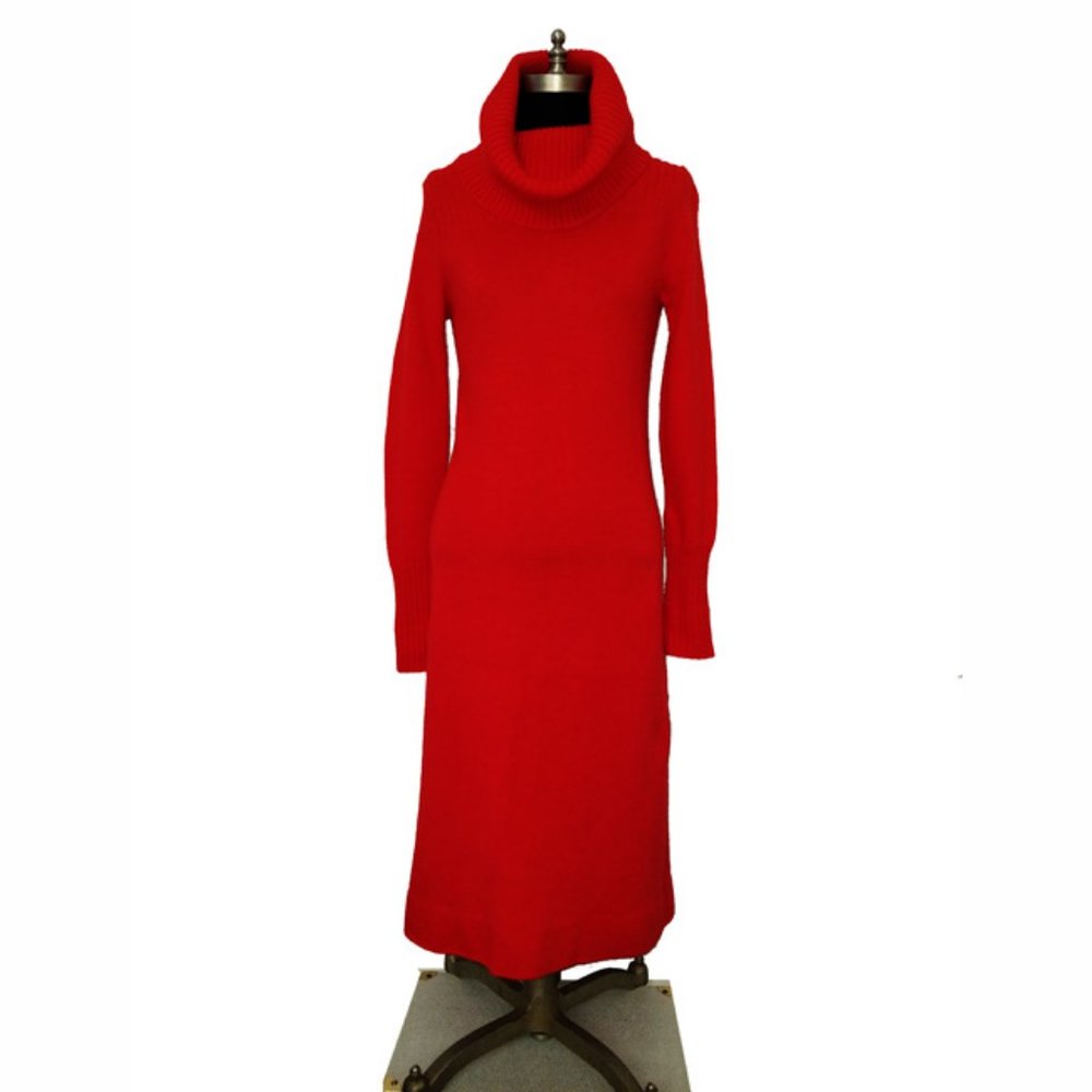 Vtg 70s Sweater Knit Cowl Neck Dress S 8